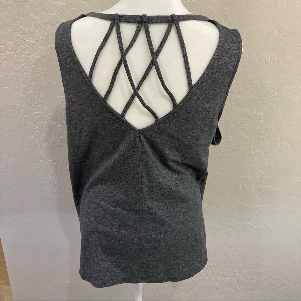 Maurices Women’s Dark Gray Sleeveless Knit Top Criss-Cross Strap Back XL